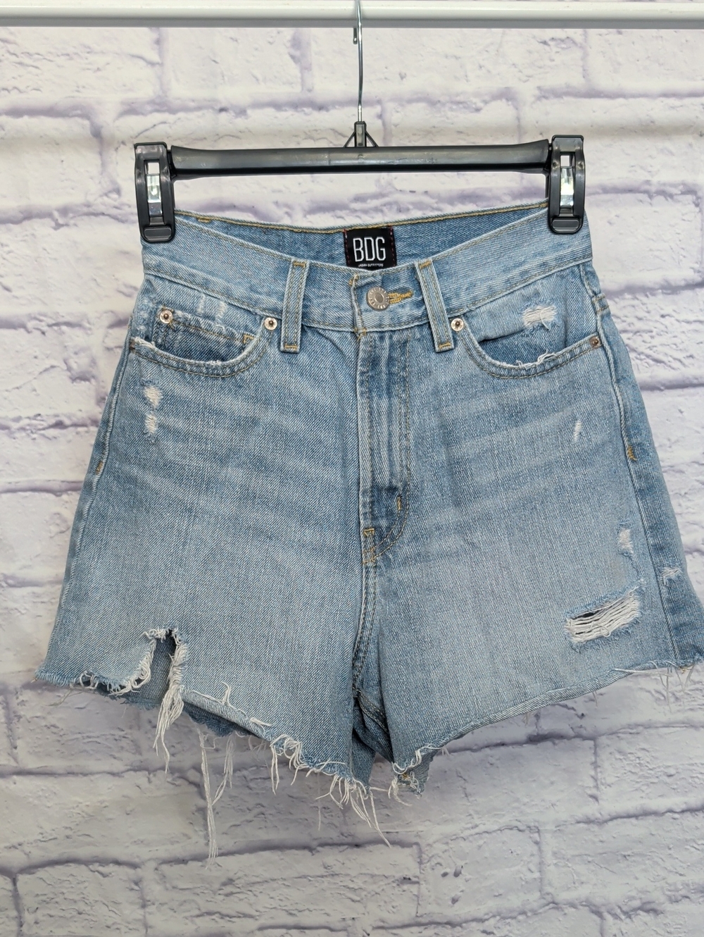 BDG Light Wash Distressed High-Rise Denim A-line Shorts - Size 24